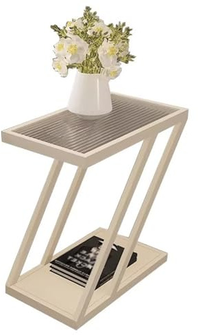Mesa auxiliar en forma de Z con ruedas, mesa auxiliar de cristal para sala de estar o dormitorio, perfecta para espacios estrechos