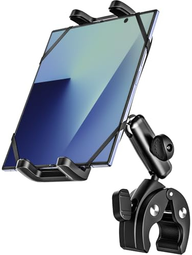 Dosvsi Motorcycle Mount for Z Fold, Sturdy Metal Arm Bike Tablet Holder | [Security Silicone Strap] Bicycle Handlebar Clamp for Z Fold 8 7 6 5 4 3 2, Galaxy S A, Tab, 4-13 Device