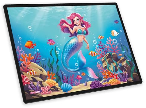 itenga Schreibtischunterlage – 40 x 53 cm – robuste Schreibunterlage mit kinderfreundlichem Motiv für Mädchen abwaschbar, rutschfest & langlebig (Motiv Meerjungfrau - AQUA DREAMS)