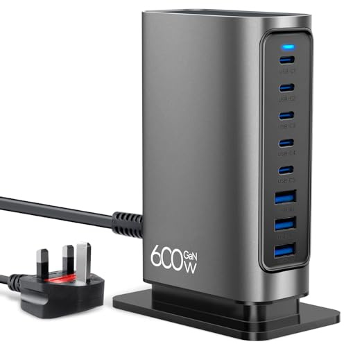 600W 8-Port GaN Charging Station, Fast Charging USB C Charger | Compatible with iPhone 16/15/14/15 Pro, MacBook Pro/Air, iPad Pro/Mini, Dell XPS, Galaxy S23/S24 and More
