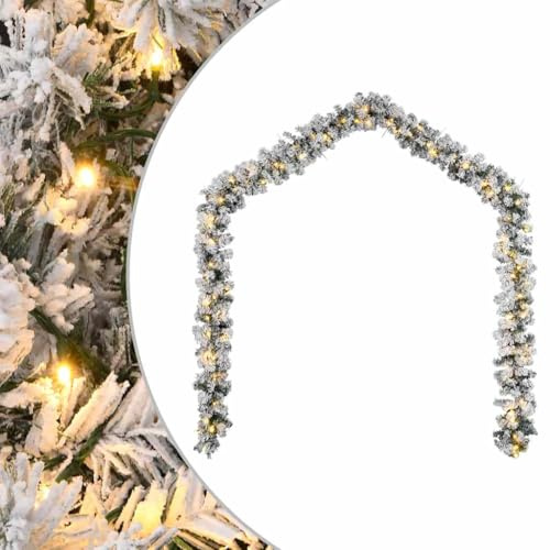 Weihnachtsgirlande mit 300 LED-Leuchten Grün 20 m PVC mit USB-Anschluss und 8 Lichteffekten, beflockt mit Kunstschnee für Innen und überdachte Außenbereiche, ideal zum Schmücken von Geländer
