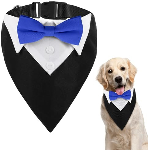 Larrel Formeller Hunde Smoking, Hunde Smoking Fliege Verstellbare Hund Smokinge Bandana Halsband Hochzeit Party Hundehalstuch Baumwolle Bandana Hundehalsband für Hochzeit Geburtstag Kostüme, Blau