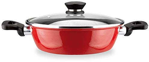 VITREX ® Marseille tartera de 24 cm roja + tapa de cristal, antiadherente doble capa, acero vitrificado, apta para todo tipo de cocinas, incluido inducción, apta para lavavajillas, mangos ergonómicos