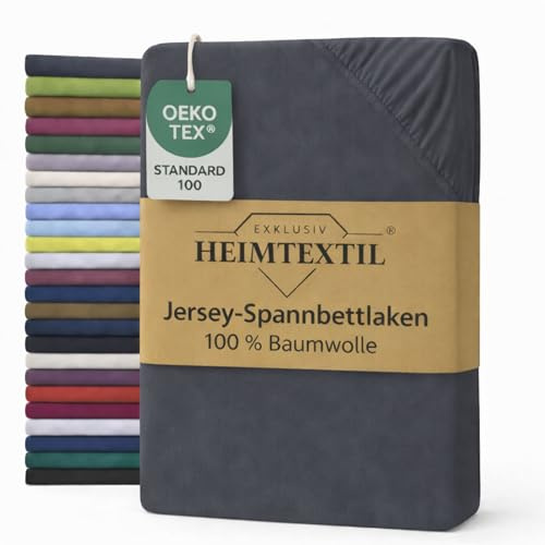 EXKLUSIV HEIMTEXTIL Jersey Spannbettlaken Premium 180-200 x 200 cm Anthrazit 100% Baumwolle Öko - Tex Zertifiziert Bed-Sheet Bettlaken Spannbetttuch Topper Leinentuch