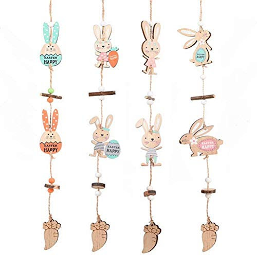 Super Idee 4 Holz Osteranhänger Osterei Osterdeko Osterhase Holz 43 cm mit Schnur zum Aufhängen Frohe Ostern Hase Geschenkanhänger natürlich kleines Geschenk Deko Ostern Osternest Osterhase Hase