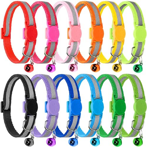 12 Pack Reflective Cat Collars With Bell, Safety Quick Release Breakaway Buckle Cat Collar, Adjustable Collar 19-32cm (7.5''-12.5'') For All Domestic Cats, Kitten, Pet, Male and Female