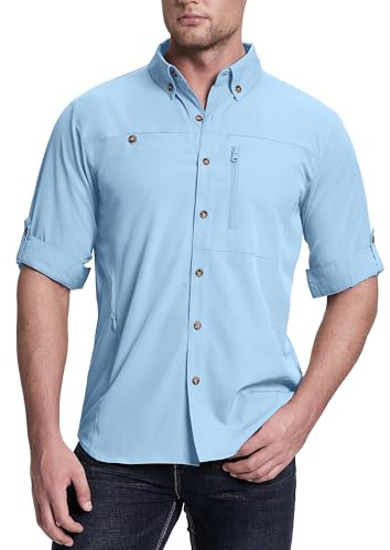 33,000ft Safari Hemd Herren Langarm Sportshemd | UPF50+ UV Schutz Wanderhemd Kurzarm Outdoorhemden Funktionshemd Atmungsaktiv Button-Down-Hemd mit Taschen Angeln Reisen