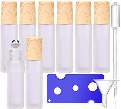 Xiumeso 8 Pieces Essential Oils Roller Bottles, Glass Roller Bottles 10 ml Glass Bottles for Essential Oils, Refillable Container Aromatherapy, Fragrance, for Home Travel (Funnel, Opener, Dripper)