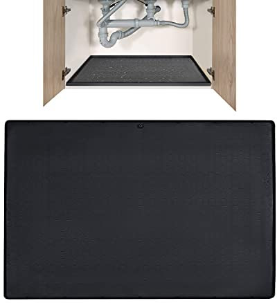SAVITA Alfombrilla para Debajo del Fregadero, 86x56cm Alfombrilla de Silicona para Fregadero con Orificio de Drenaje Impermeable Alfombrillas para Gabinetes para Cocina Baño Fregadero Inferior (Negro)