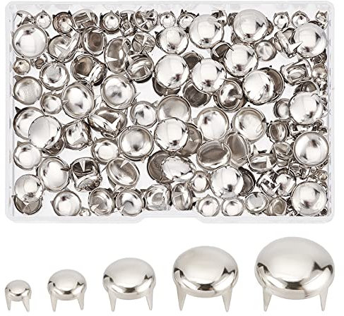 GORGECRAFT 5 Sizes 200Pcs Claw Rivet Nailheads Spots Stud Round Dome Studs Metal Mushroom Head Spike Prong Nail for DIY Leather Craft Fabric Clothes Denim Stylish Assorted Photo Repair(Sliver)