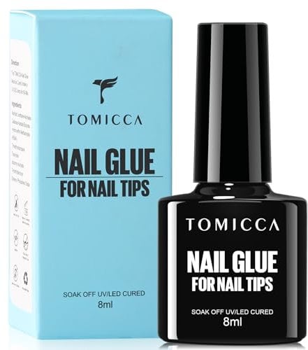 TOMICCA Gel Nail Glue, 4 in 1 Super Strong UV Nail Glue for Acrylic Nails and Press On Nails, Strong Adhesive Long Lasting and Easy to Use, 8ml