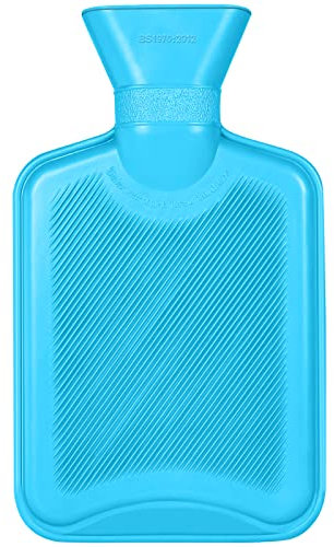 ACWOO Bouillotte sans Housse, 1L Bouillotte d'eau Chaude, Bouillotte en Caoutchouc Naturel Anti-fuite, Fournir Chaleur et de Confort Bouillotte, Soulage La Douleur Bouillotte Eau Chaude(Bleu)