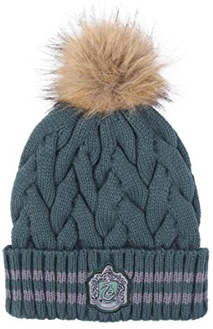 Harry Potter Mütze für Mädchen und Jungen, Hogwarts Winter-Accessoire für Kinder, Jugendliche und Erwachsene - Slytherin Grün
