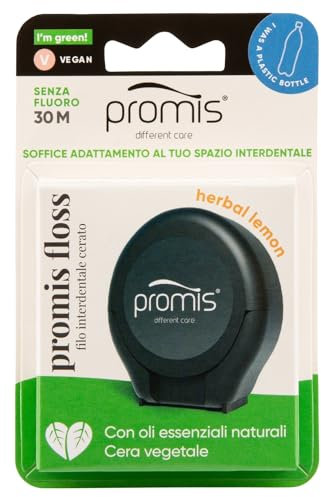Promis Floss - Filo Interdentale Espandibile Cerato, Adattamento Interdentale Delicato, Testato Clinicamente, Oli Essenziali, Senza Fluoro, 100% Vegano, Riciclato (black ocean)