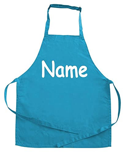 Elefantasie Personalisierte Schürze mit Name, Kochschürze für Backen, Kochen, Malen, Geschenkidee für Kinder und Erwachsene 11-99 Jahre türkis