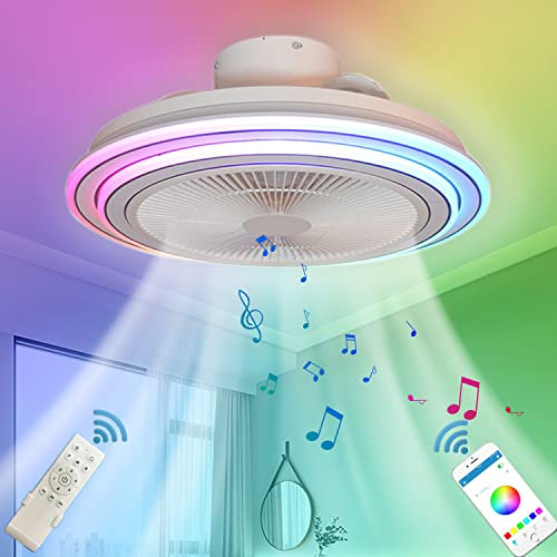 RGB Deckenventilator mit Beleuchtung & Bluetooth Lautsprecher LED Dimmbare Leise Ventilator Deckenleuchte mit Fernbedienung APP Musik Fan Deckenlampe für Schlafzimmer Esszimmer Wohnzimmer Lüfter Licht