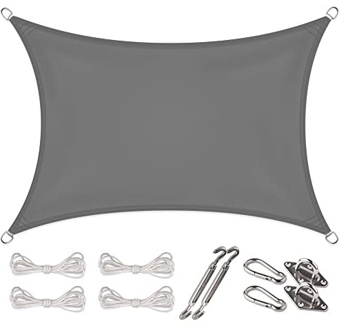 CelinaSun Sonnensegel Set Befestigung V2A Basic PES Rechteck 2 x 3 m anthrazit Sonnenschutz wasserabweisend