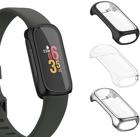 Fitbit inspire 3 Protective Case with Screen Protector - Soft TPU Bumper, All-Around Shockproof, Thin Cover Shell (Black/Silver/Clear)