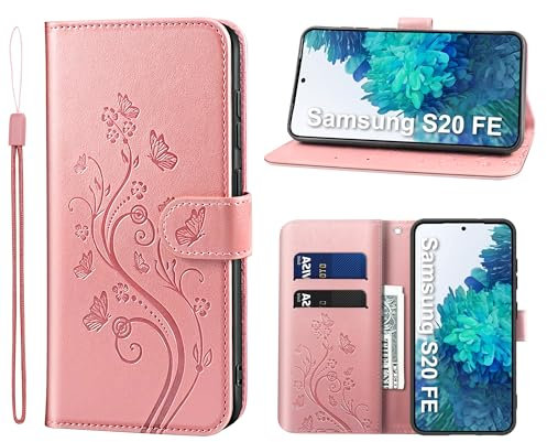KRAFTCARE Handyhülle Kompatibel mit Samsung s20 FE, für S20 FE Hülle mit Kartenfach Geld Slot Ständer Magnetic Closure, Flip Case Leder Schutzhülle Tasche für Samsung Galaxy S20 FE Hülle, Rosa