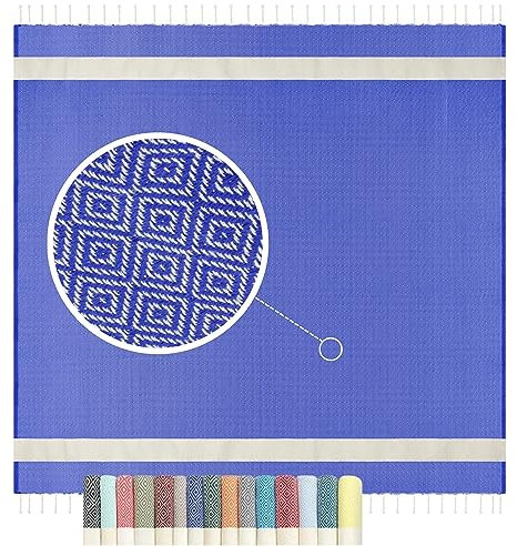 Tagesdecke Baumwolle 200 x 200 cm, Überwurf Sofa + Couch + Bett | Bettüberwurf Sofadecke, dünne Wohndecke Sommer-Winter, boho orientalisch gemustert | Couchdecke Sofaüberwurf Decke (Dunkel-Blau)