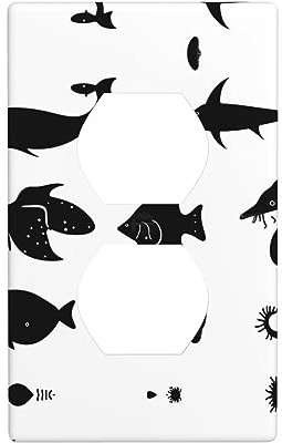 Cubierta de pared de peces en blanco y negro, placa de pared decorativa, tamaño estándar de 4.5 x 2.76 pulgadas, ideal para zonas residenciales y comerciales.