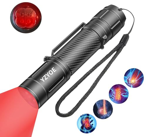 YZYOE LED-aufladbare tragbare Gelenk- und Muskelschmerzen-Therapie-Infrarot-Taschenlampe, 630 + 660nm Rotlicht 850 + 900 Infrarot-Licht-Therapie-Stab mit 4 Wellenlängen, Nahe-Infrarot-Licht-Therapie.