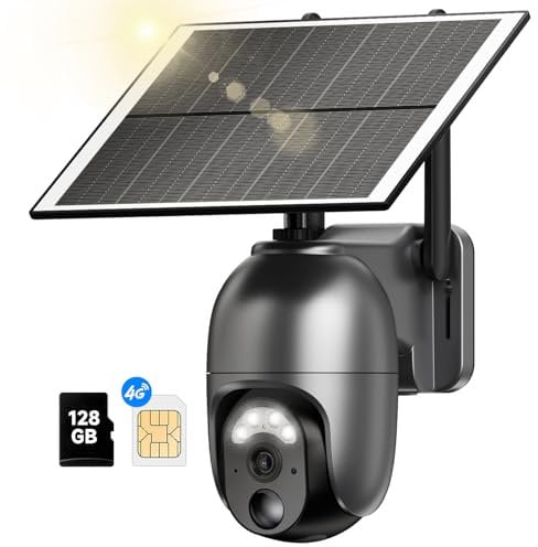 NUASI 4G LTE Telecamera Esterno con SIM e Pannello Solare, 2K 360° PTZ Telecamere Senza Fili con Batterie, Visione Notturna a Colori, Audio Bidirezionale, PIR Rilevamento, IP66