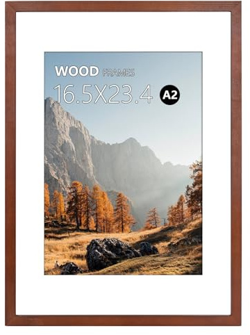 HOHIYO A2 Holz Bilderrahmen Posterrahmen Puzzlerahmen A2(42x59,4 cm) aus Eiche mit Papier-Passepartout A3(29,7x42 cm) und bruchsicherem Plexi-Glas,zum Aufhängen
