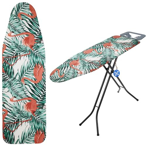 KADAX Bügelbrettbezug mit Kordelzug, Bügelbezug aus Baumwolle, Bügeltischbezug für Dampfbügeleisen, Ersatzbügeltischbezug mit Schwammpolster (Flamingos 132x48)