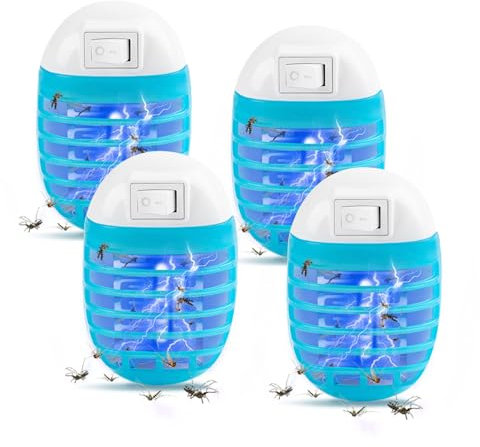 Lampe Anti Moustique Interieur, TGKYK 4 Pièces Moustique Tueur Lampe, LED Ultraviolette Prise Anti Moustique, Anti Moustique Prise Electrique pour Maison, Cuisine, Chambre, Jardin (Bleu Clair)