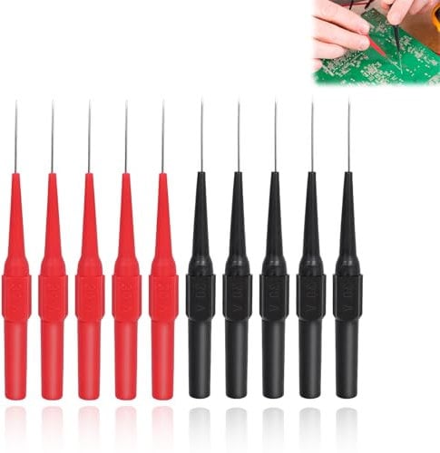 10 Sonde di Prova Multimetro Isolato, Kit Puntali per Tester Ago Sottili, Puntali Multimetro Isolati, 0.7mm Connettore a Banana Flessibile, Rosso e Nero per Applicazioni Automotive, Industriale, HVAC