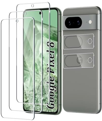 Fyqzio [3+2 Pièces Verre Trempé Pour Google Pixel 8 et Caméra Arrière Protecteur,Sans Bulles,9H Dureté,Anti-Rayures,HD Film Protection Ecran pour Google Pixel 8