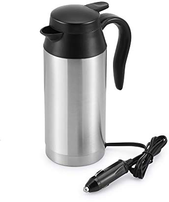 S SUNSBELL 12V Car Kettle Boiler - 650ml Travel Kettle Car Water Heater Stainless Steel Car Coffee Cup Warmer Hot Water Maker with DC 12V Charger Electric Kettle for Car, Silver, A-1914218