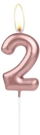 Sparkling Light Rose Gold 2nd Birthday Number Candle, Rose Gold Number 2 Cake Candle, Birthday Cake Topper Cupcake Girl Boy, Wedding Anniversary Decoration