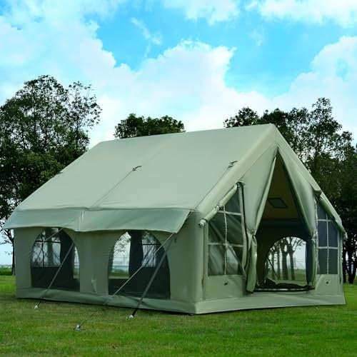 KNUO Aufblasbares Campingzelt Wasserdicht 2025 für 5-8 Personen, großes aufblasbares Luftzelt, keine Montage erforderlich, Luxus-Glamping-Haus, Oxford-Gewebe 3 x 3 m