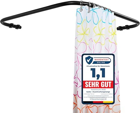 Sasko Duschvorhangstange Duschstange Duschvorhang L-Form Symmetrisch Aluminium Stabile Belastbarkeit 25 kg Gardinenstange für Vorhang für Badewanne & Dusche Wandmontage - Schwarz - 80x80 cm