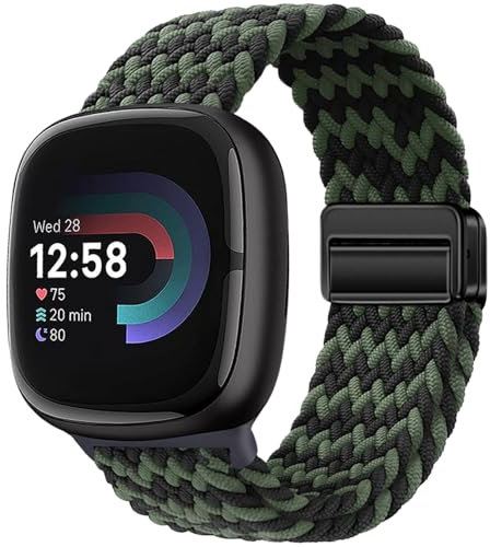 Yeahxing Geflochtene Magnetisch Armband Kompatibel mit Fitbit Versa 4/Versa 3/Sense 2/Sense 1,Weiche elastische Nylon Sport Loop Strap mit Magnetverschluss für Frauen Männer