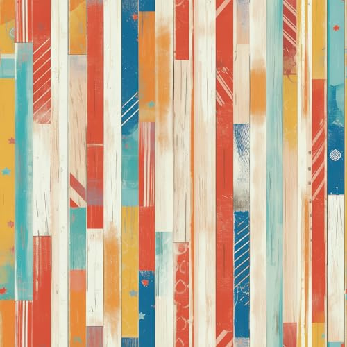 FLFK Vintage Wallpaper Peel and Stick Colorful Weathered Shiplap Renter Friendly Wallpaper for Bedroom Shelf Cabinet Drawers Countertops 40.6 x 162.6 cm