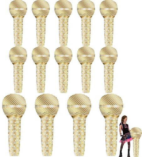 14 PCS Inflatable Microphone Set, Inflatable Party Props, Blow Up Microphone, Inflatable Microphones for Parties, Star Party Supplies Birthday Party Gifts Stage Performance (10pcs*53cm, 4pcs*84cm)