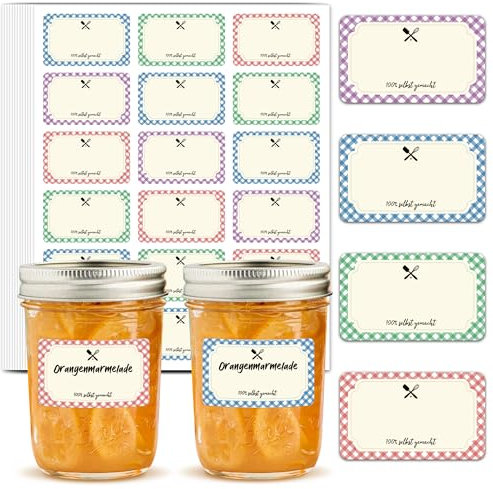 BIROYAL 360 Stück Marmeladen Etiketten Selbstklebend, 4 Farbe Dekorative Sticker, 50x30mm Aufkleber Marmeladenglas zum Beschriften von Einmach-Gläsern, Gewürzetiketten, Gläser, Flaschen
