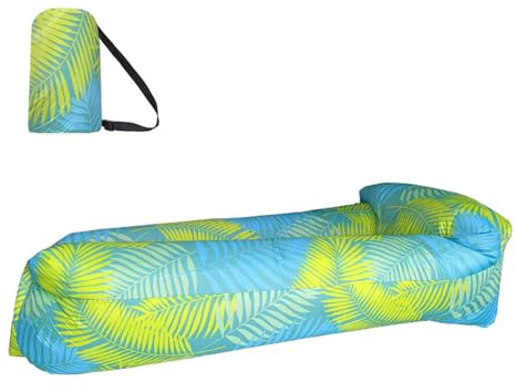 Hiseng Aufblasbares Sofa, Tragbares Luftsofa Luftsack Wasserdichtes Air Lounger Aufblasbare Luft Sofa Couch für Strand Camping Reisen Park Musikfestivals Outdoor -Feder Pflanze (Grün,240x70cm)