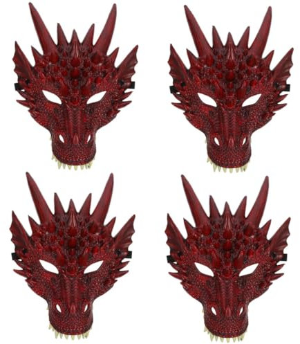 Alasum 4 Stück Drachenmaske Make-up-stirnband Drachenkopf Drachen Kostüm Maske Halbmaske Grüne Maske Halloween-ornamente Cosplay-kostümzubehör Dinosaurier-masken Halloween Gruselig Pu Rot