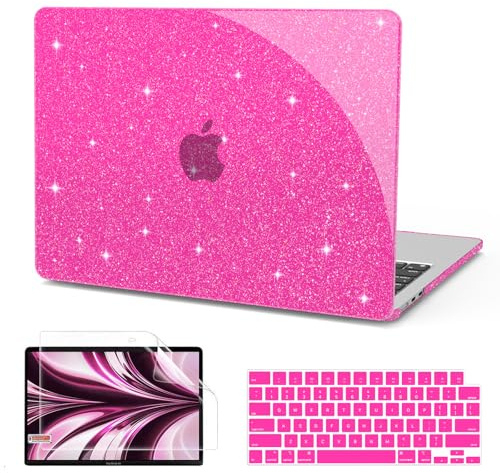 B BELK Compatible with MacBook Air 13 inch Case 2026 2025-2022 M5 M4 M3 M2 A3449 A3240 A3113 A2681, Plastic Hard Shell+Keyboard Cover+Screen Protector for MacBook Air 13.6 inch Case, Sparkly Hot Pink