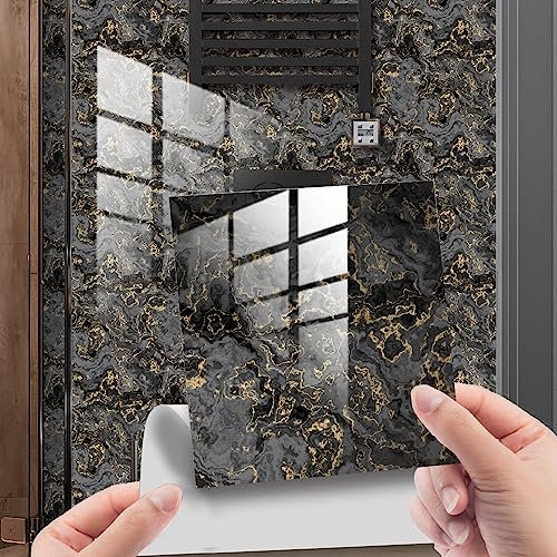 Lukery 20 PCS Self Adhesive Wall Tiles for Kitchen Bathroom, Oil Proof Peel and Stick DIY Floor Marble Pattern Tiles (Gray Gold, 20x20cm)