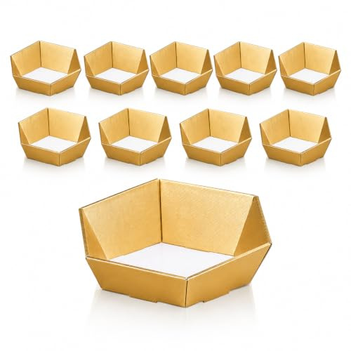 10x Präsentkorb 6-eck Gold 29x27 cm Geschenkkorb Set
