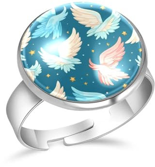 PAFEFO Mädchen-Cartoon-Galaxie-Flügel-Ringe, verstellbare Größe, personalisierbar, für Damen und Herren, Erinnerungsfotoringe für Frauen, 16 mm, Edelstahl Aus Edelstahl Kristallglas, Kein Edelstein