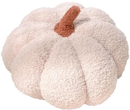 CUEMOON Cuscino a forma di zucca, crema 3D, in peluche e zucca, 30 cm, colore: bianco latteo,Bianco Latte, 30cm