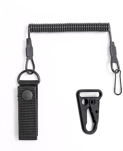 LONGHAO Tactical Lanyard Schlüsselkette Mit Karabiner Elastisches Schlüsselband Elastisch Angeln Lanyards Elastische Spiralkabel mit 2 Karabiner,Wiederverwendbar,Geeignet Zum Wandern (Schwarz)