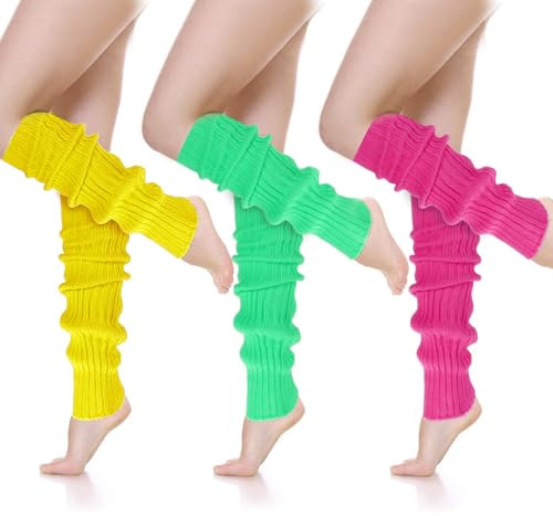 Celiodd 3 Paar Stulpen Damen Bunt Neon leg Warmers Stulpen Grün Stulpen FüR Damen,90er Beinstulpen Damen BeinwäRmer,Bunt Beinstulpen Geeignet FüR Ballett Tanz Yoga Und Den Alltag