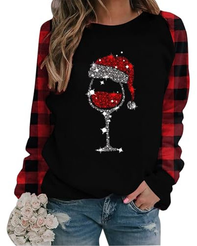 Pullover Damen Weihnachtspullover Damen Lustig Merry Christmas Weihnachten Pullover Rundhals Schön Weihnachts Sweatshirt Ugly Winter Langarmshirt Große Größen Weihnachtspulli